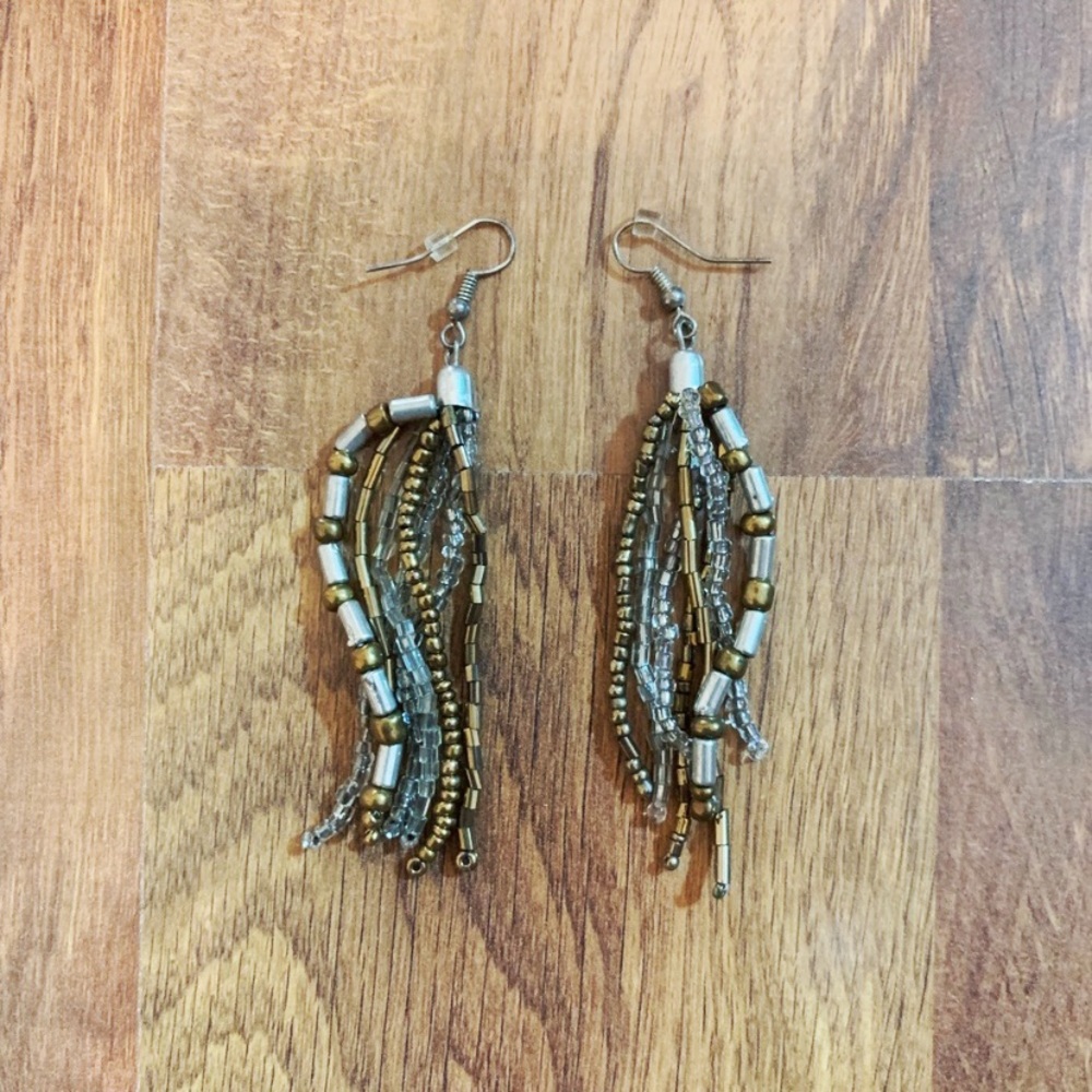 Anthropologie Mixed Metals Tassle Earrings
